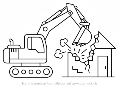 Bagger beim Abriss eines Hauses Ausmalbild
