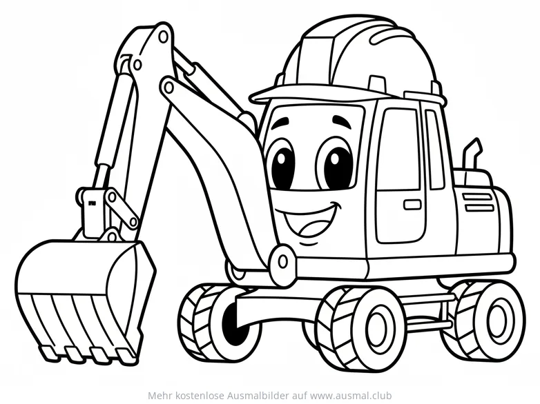 Freundlicher Bagger mit Helm Ausmalbild