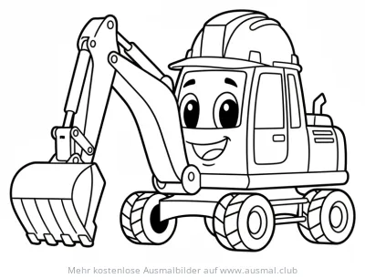 Freundlicher Bagger mit Helm Ausmalbild
