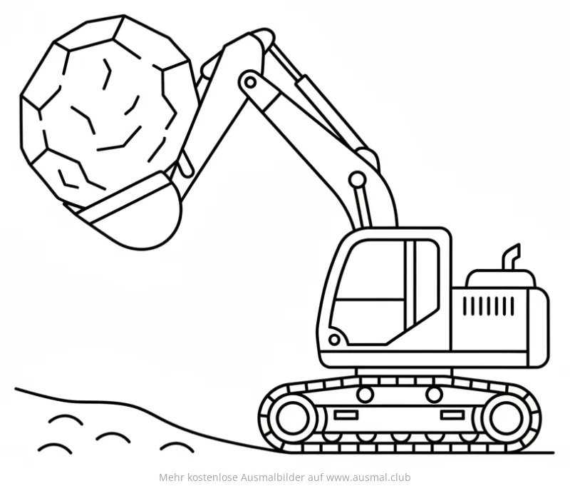 Bagger mit großem Stein Ausmalbild