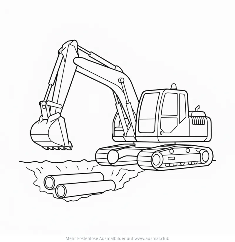 Bagger verlegt Rohre Ausmalbild