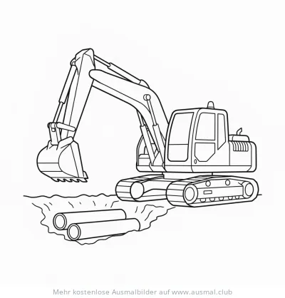 Bagger verlegt Rohre Ausmalbild