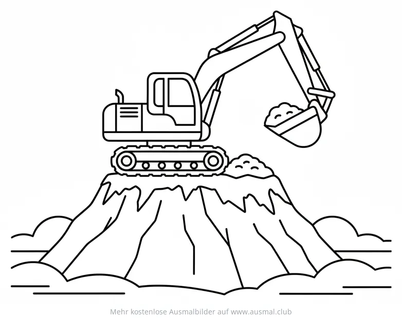 Bagger auf Berg Ausmalbild