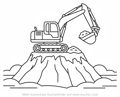 Bagger auf Berg Ausmalbild