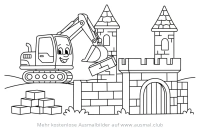 Bagger baut eine Burg Ausmalbild