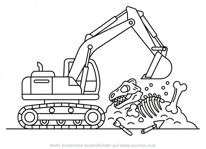 Bagger hebt Dino Skelett Ausmalbild