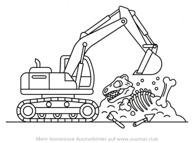 Bagger hebt Dino Skelett Ausmalbild