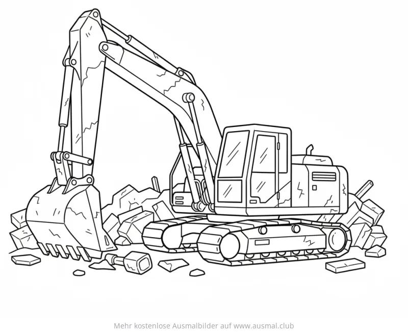 Bagger Ausmalbild mit Steinen