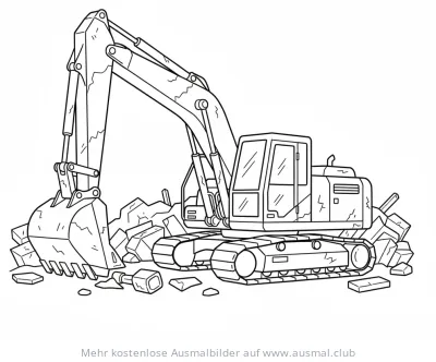 Bagger Ausmalbild mit Steinen