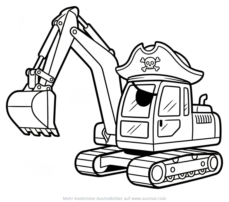 Bagger mit Piratenhut Ausmalbild