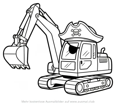 Bagger mit Piratenhut Ausmalbild