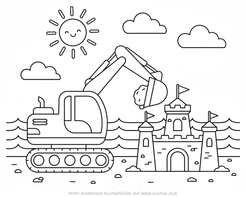 Bagger baut Sandburg Ausmalbild