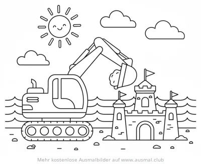 Bagger baut Sandburg Ausmalbild