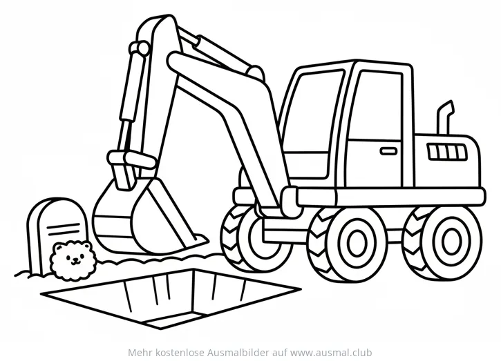 Bagger schaufelt Loch neben Tierfriedhof Ausmalbild