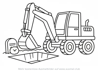 Bagger schaufelt Loch neben Tierfriedhof Ausmalbild