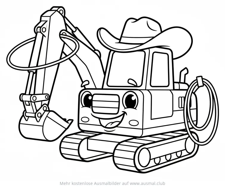Bagger mit Cowboyhut Ausmalbild