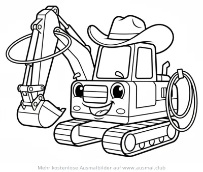 Bagger mit Cowboyhut Ausmalbild