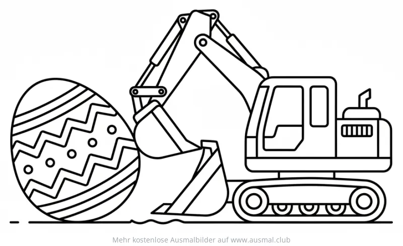 Bagger schaufelt dekoriertes Osterei Ausmalbild