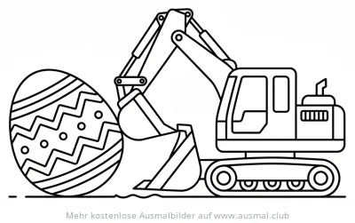 Bagger schaufelt dekoriertes Osterei Ausmalbild