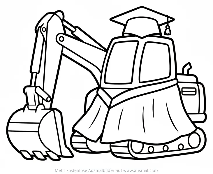 Bagger mit Doktorhut und Talar Ausmalbild