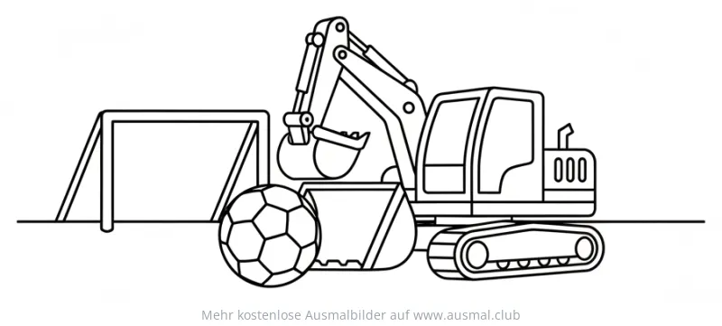 Bagger mit Fußball und Tor Ausmalbild