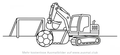 Bagger mit Fußball und Tor Ausmalbild