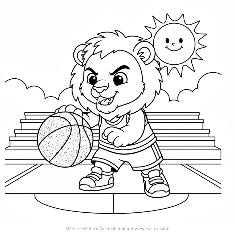 Löwe dribbelt Basketball Ausmalbild