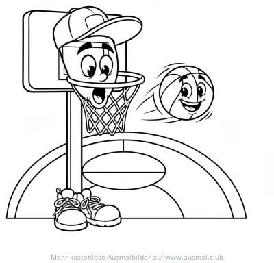 Basketball Korb mit Gesicht und Ball Ausmalbild