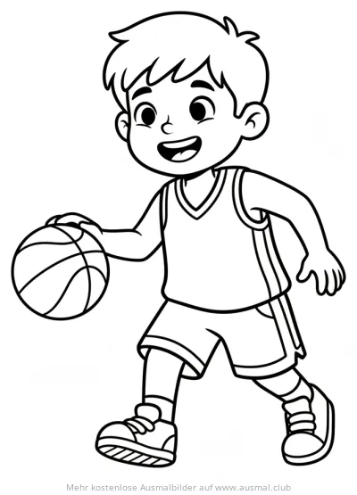 Basketballspieler dribbelt Ball Ausmalbild