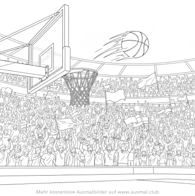 Basketball Korb mit jubelnder Menge Ausmalbild