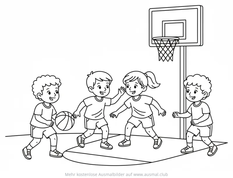 Basketball spielende Kinder Ausmalbild
