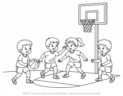 Basketball spielende Kinder Ausmalbild