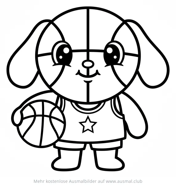 Cartoon Hund mit Basketball im Trikot Ausmalbild