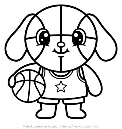 Cartoon Hund mit Basketball im Trikot Ausmalbild