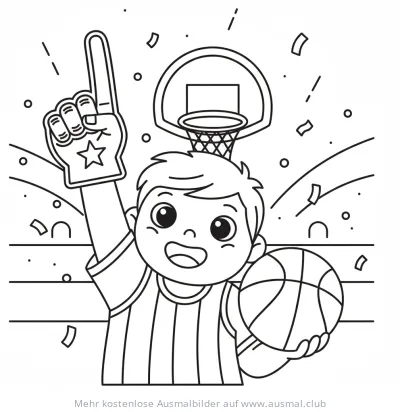 Basketball Fan mit Schaumstoff-Finger und Basketball Ausmalbild