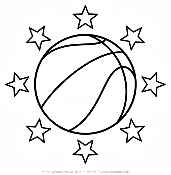 Basketball umgeben von Sternen Ausmalbild