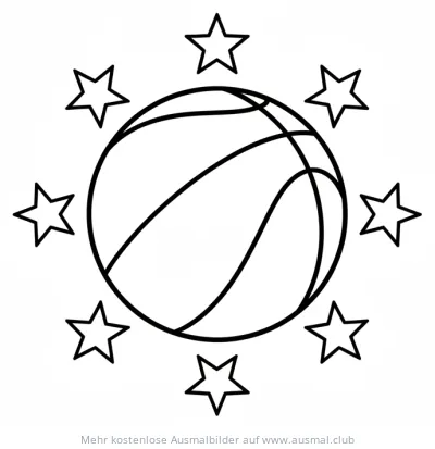 Basketball umgeben von Sternen Ausmalbild