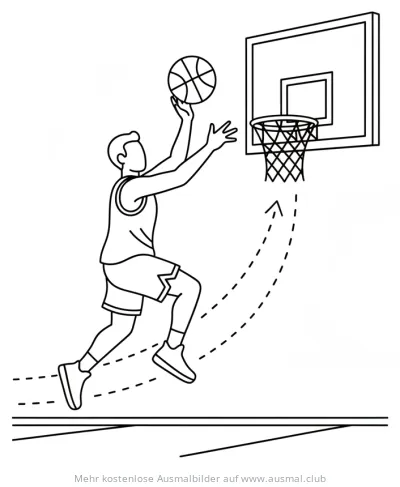 Basketballspieler beim 3-Punkte Wurf Ausmalbild