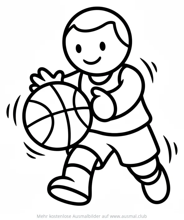 Basketballspieler dribbelt Ball Ausmalbild