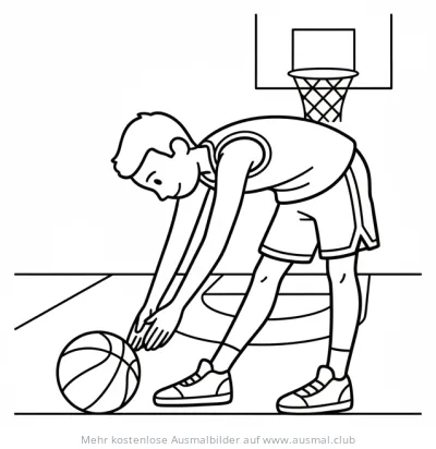 Basketballspieler Aufwärmen mit Ball Ausmalbild