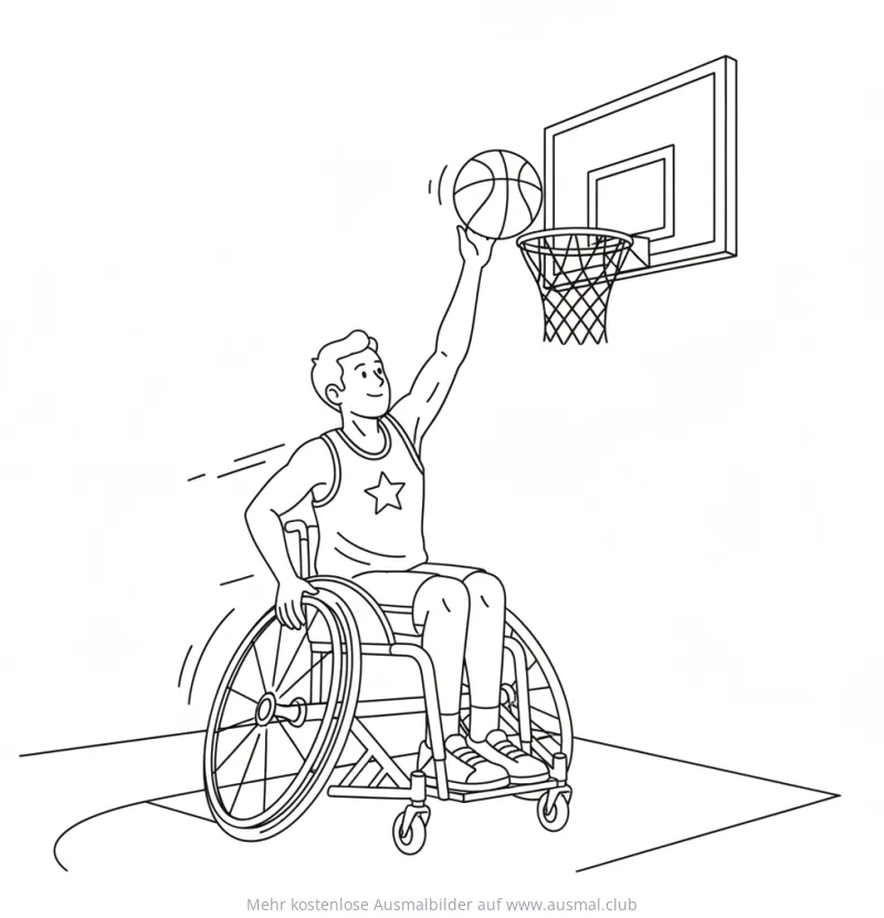 Rollstuhlfahrer wirft Basketball Ausmalbild