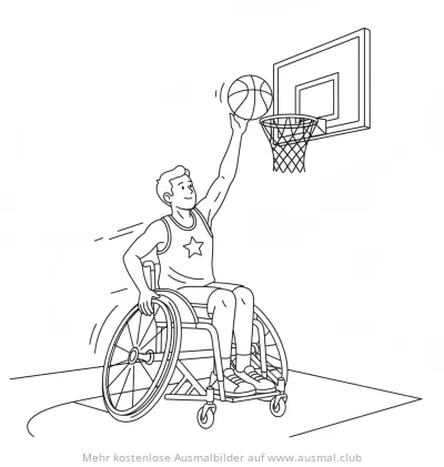 Rollstuhlfahrer wirft Basketball Ausmalbild