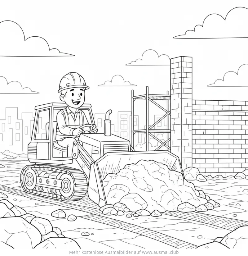 Bauarbeiter im Bagger Ausmalbild