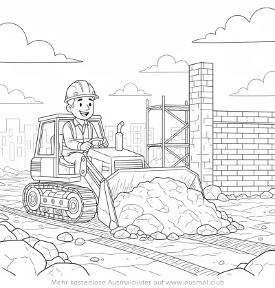 Bauarbeiter im Bagger Ausmalbild