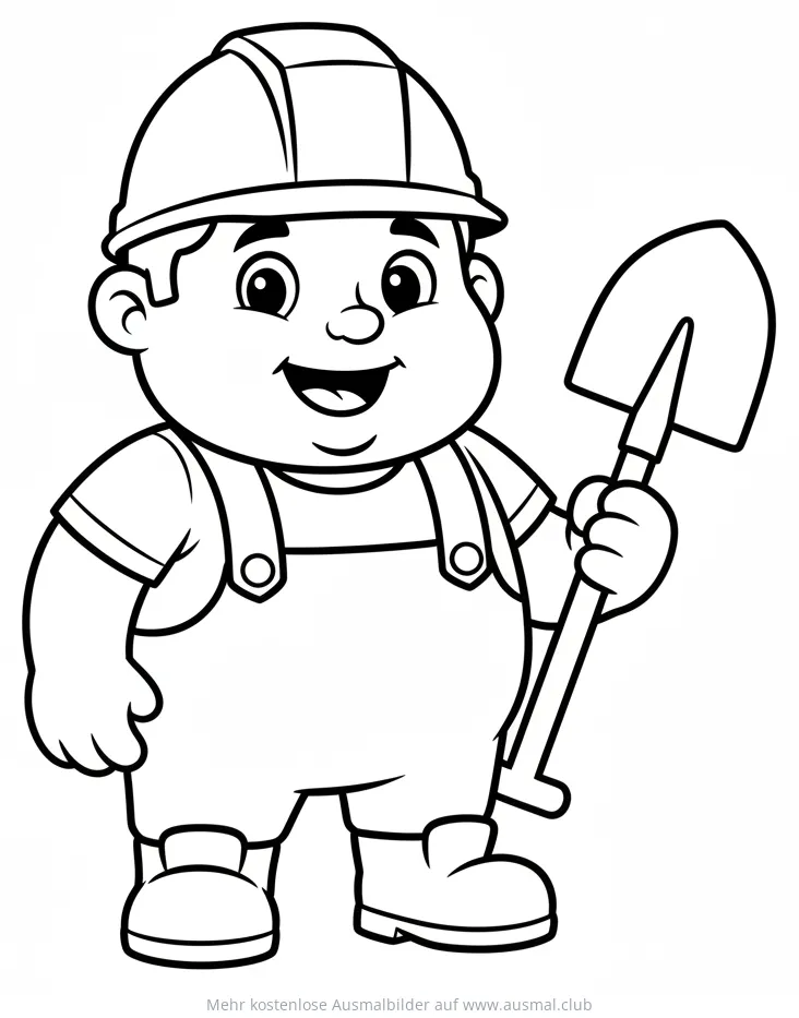 Bauarbeiter mit Schaufel Ausmalbild