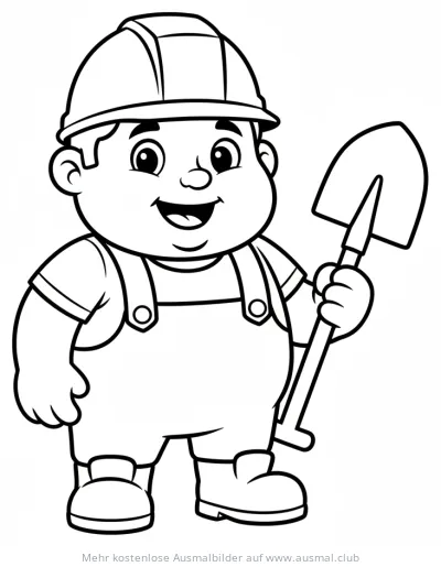 Bauarbeiter mit Schaufel Ausmalbild