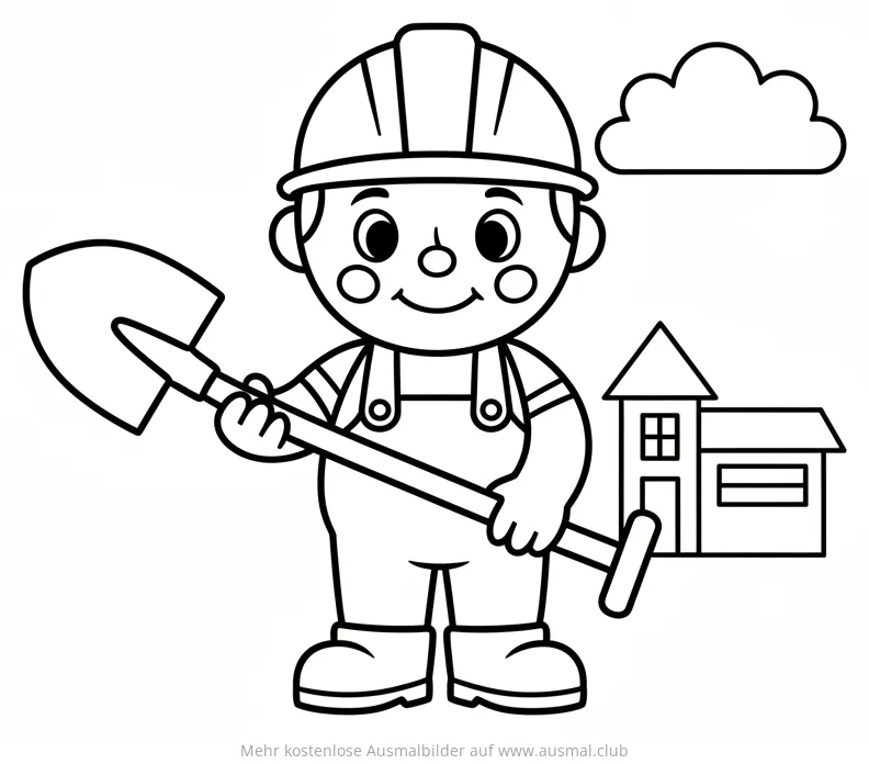 Bauarbeiter mit Schaufel Ausmalbild
