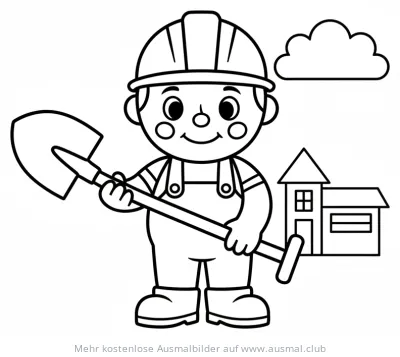 Bauarbeiter mit Schaufel Ausmalbild