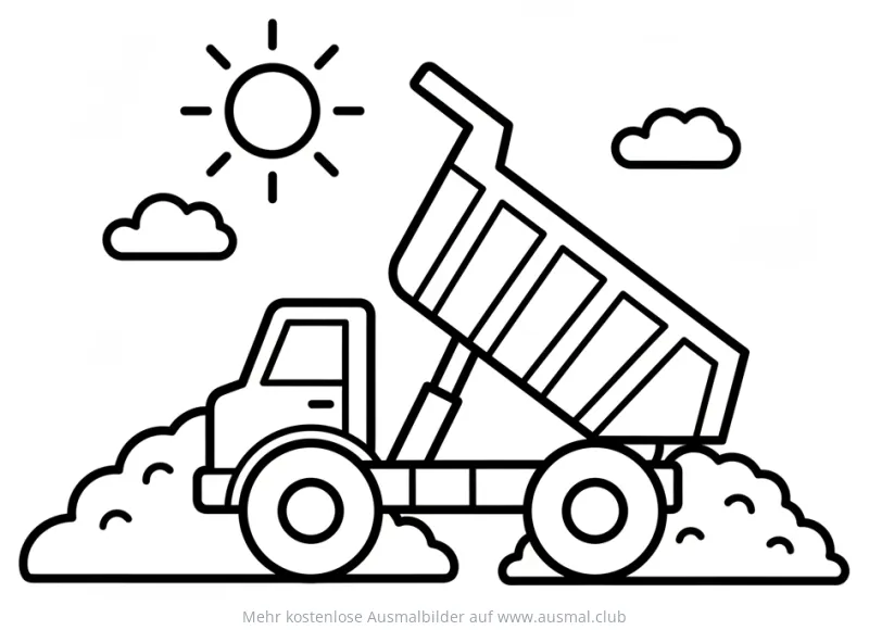 Muldenkipper Ausmalbild mit Erde und Sonne