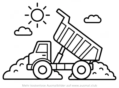 Muldenkipper Ausmalbild mit Erde und Sonne